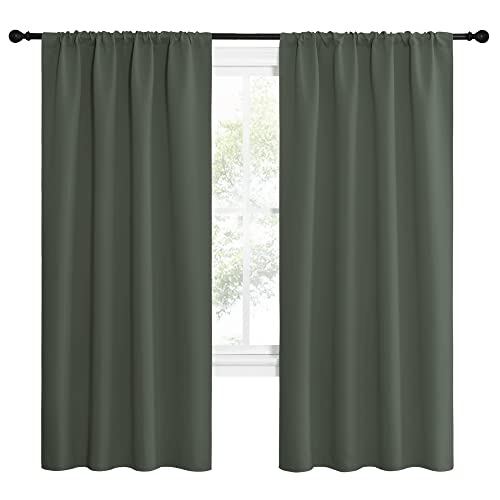 NICETOWN All Season Thermal Blackout Curtains Dark Mallard 42x72 Inch 2 Panels