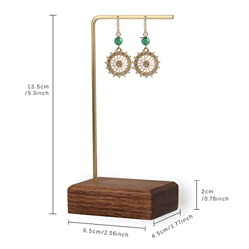 GemeShou Walnut Wood and Brass Earring Display Stand - 5.31" Tall