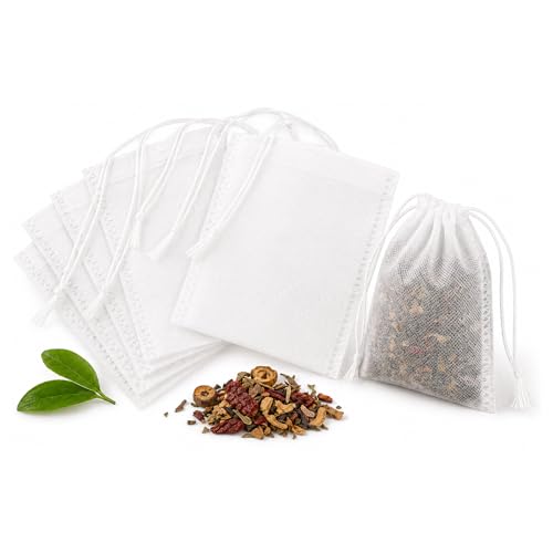 100 Disposable Muslin Tea Filter Bags with Drawstrings - 6x8cm