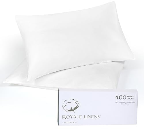 Royale Linens 400 Thread Count Cotton Queen Pillowcase Set - Signature White