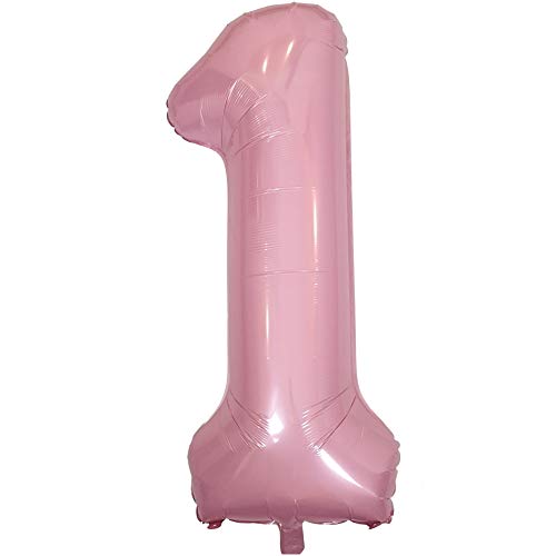 DIWULI 40-Inch Pastel Pink Number 1 Foil Balloon for 1st Birthday Party