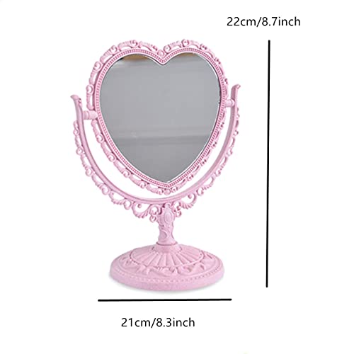 Pink Heart-Shaped Makeup Mirror with 360° Rotation - Double Vanity Mirror for Bathroom & Bedroom