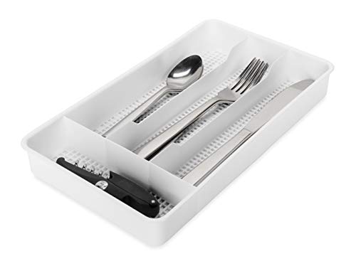 Camco 4-Compartment Cutlery Tray for RV and Compact Kitchen Drawers, White