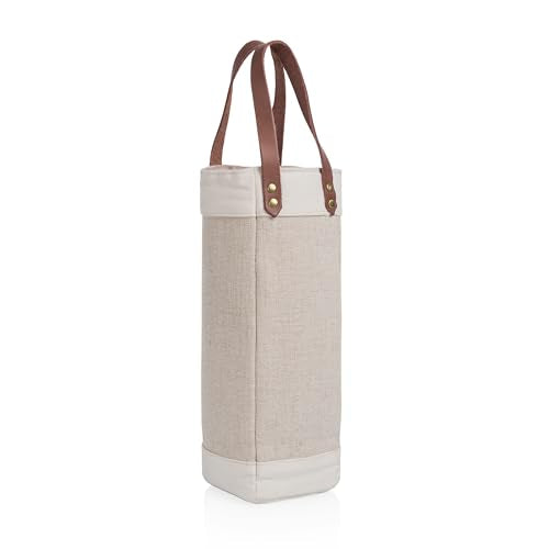 PICNIC TIME Pinot Jute Single Bottle Insulated Wine Bag, Wine Tote Bag, Wine Gift Bag, (Beige)