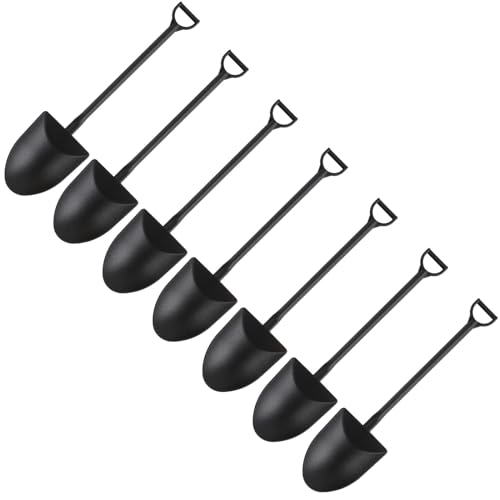 CCINEE 50pcs Mini Shovel Spoons, 12x3cm Disposable Black Plastic Dessert Spoons
