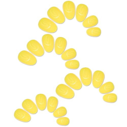 Short Yellow Almond Press On Nails Glossy Fake Nails 24 Pcs
