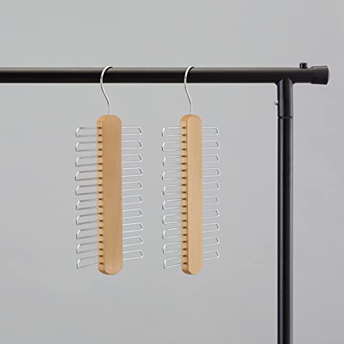 Amazon Basics 20-Bar Wooden Tie and Belt Hanger Rack - Natural, 2-Pack