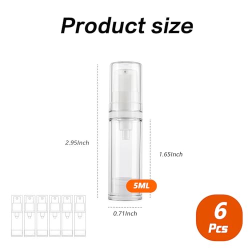 Ericotry 6PCS 5ml Airless Pump Bottle Travel Containers for Serum and Lotion
