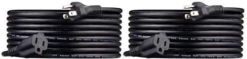 Amazon Basics 15-Foot Indoor Extension Cord, 16 AWG, 13 Amp, 2-Pack, Black
