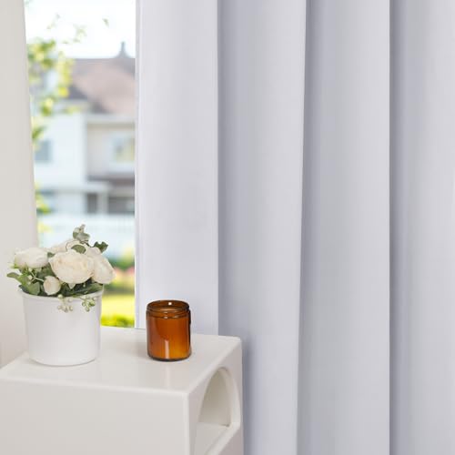 Deconovo Cold Resistant Blackout Door Curtain, Double Layer Insulated Energy Saving Geometric Embroidery Winter Drapes, White, 52W x 80L, 1 Panel