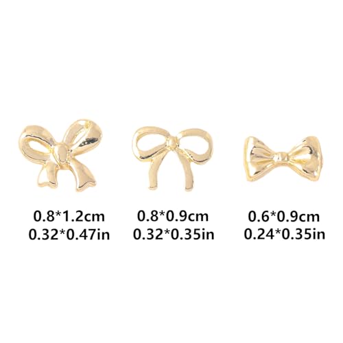 LUNARWHIRL 30 Pcs Metal Bow Nail Charms - 3D Golden Bowknot Gems