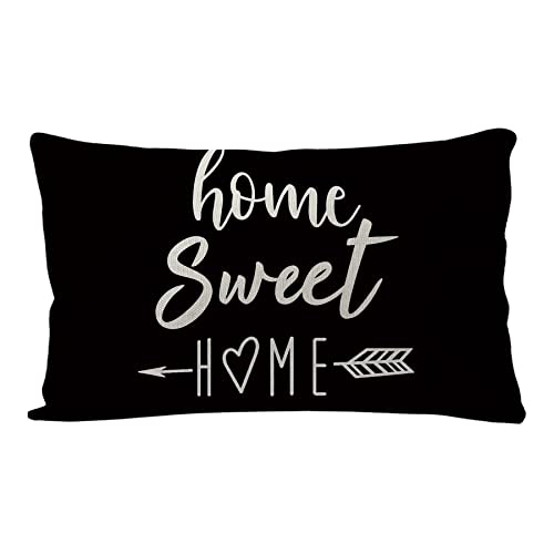 7COLORROOM Farmhouse Black Pillow Cover 12x20 Inches Home Sweet Home Quote
