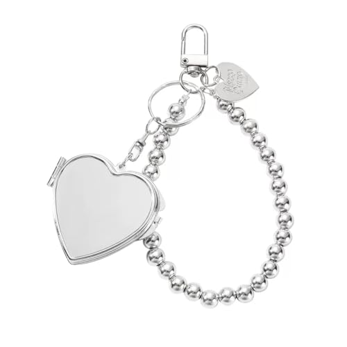 Heart-Shaped Metal Keychain with Portable Folding Mirror