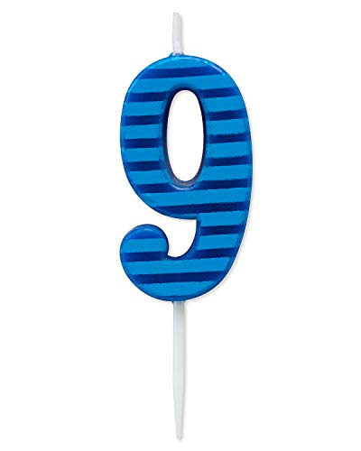 Papyrus Number 9 Birthday Candle with Blue Stripes - Large