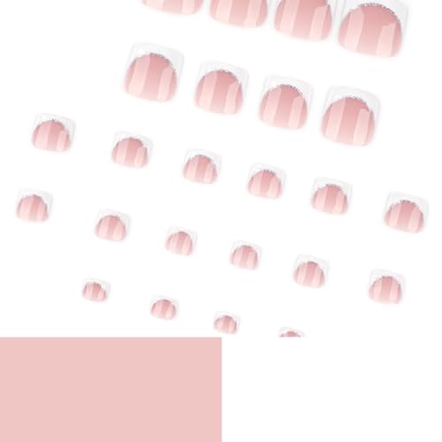 White French Tip Press on Toenails Short Square Glossy Fake Toenails