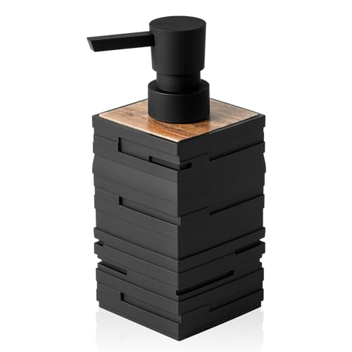 YAUKPH Matte Black Teak Wood Hand Soap Dispenser with Handcrafted Lid