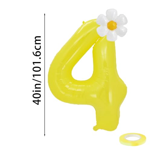 40 Inch Yellow Number 4 Daisy Foil Balloon Set for Birthday