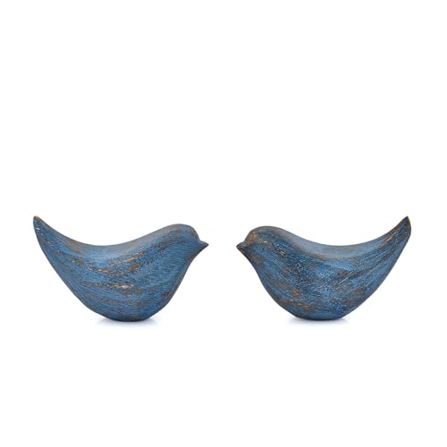 Hand-Carved Acacia Wood Bird Figurines - Rustic Home Decor Set of 2