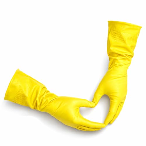 Yellow Reusable Dishwashing Gloves - Medium Size, 3 Pairs