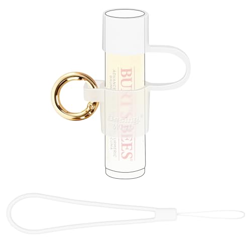 Silicone Chapstick Holder Keychain with Cap Cover & Wrist Lanyard