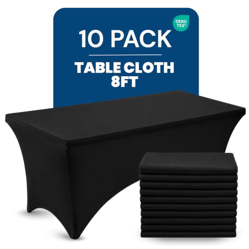 Utopia Kitchen Black 8 Ft 10-Pack Fitted Tablecloths - Stretch Fit, Wrinkle-Resistant, Commercial Use