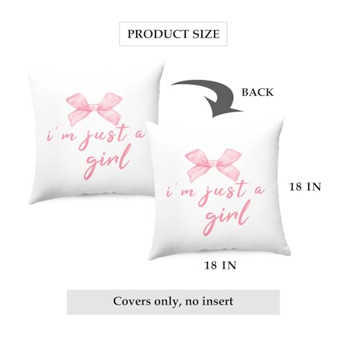 Cute Pink Bow Pillow Cover | 18x18 Decorative Cushion Case for Girls