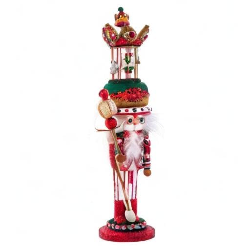 18-Inch Carousel Hat Musical Nutcracker - Red & Gold Glittered Decor
