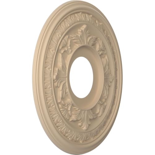Ekena Millwork 13-inch Diameter Thermoformed PVC Ceiling Medallion - UltraCover Satin Smokey Beige, Fits Canopies up to 5-1/4"
