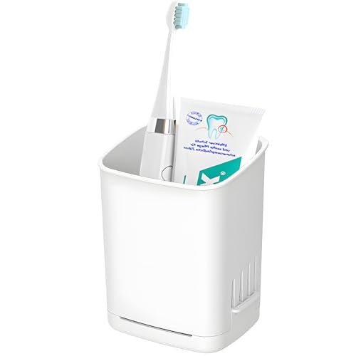 Wall-Mounted Toothbrush Holder Cup - White, Drill-Free, Removable