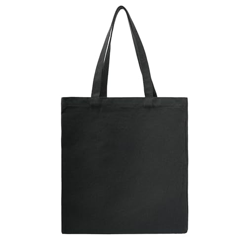 TOPASION Black Cotton Canvas Tote Bag - Lightweight Reusable Shopping Bag