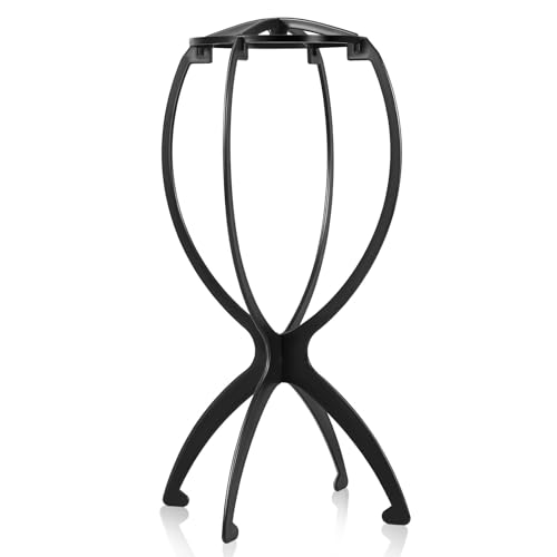 Portable Foldable Plastic Wig Stand - 13.8 Inch Black Holder for Travel and Home