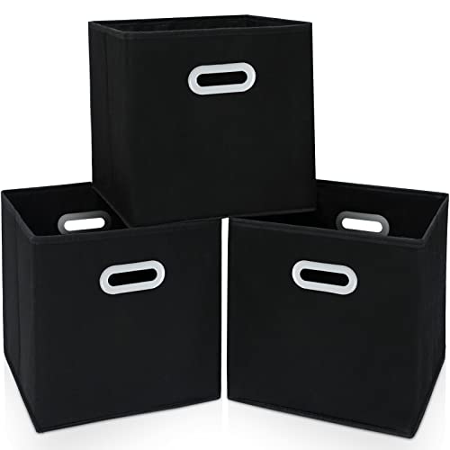 Black Fabric Cube Storage Bins - 3 Pack with Dual Handles