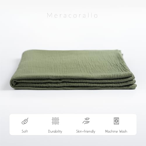 Meracorallo 100% Cotton Muslin Swaddle Blanket - Olive Green, 43x43 Inches