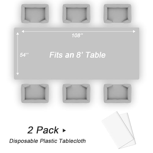 QIKSION Disposable White Tablecloths, 54x108 Inch, 2 Pack