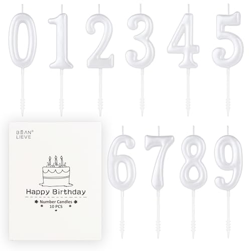 Pearl White Birthday Candles Set - Numeric Cake Decoration (10 pcs)