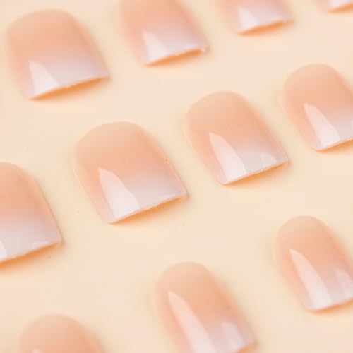 Short Square Press on Nails Gradient Nude Glossy False Acrylic Nails