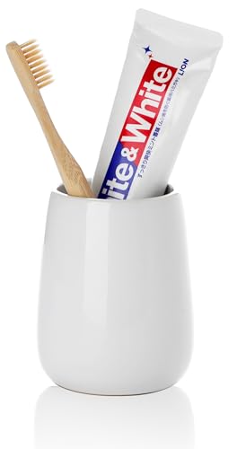 White Ceramic Toothbrush Holder - 1pc Sleek Bathroom Storage