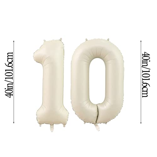 40-Inch Cream White Number 10 Foil Balloons for Celebrations