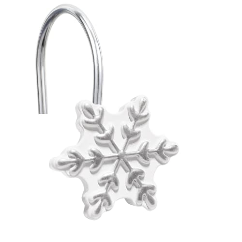 CHICTIE Silver Snowflake Shower Curtain Hooks, Decorative Holiday Rings (12)