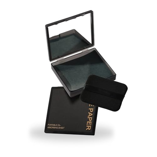 SYNTHORA Oil Blotting Papers with Mirror & Puff, 100 Sheets Linen Fiber