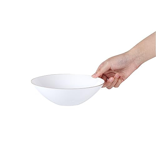 Moderna 16 Ounce Plastic Bowls, 100 Durable Disposable Salad Bowls - Gold-rimmed, Heavy-duty, White Plastic Fancy Bowls, For Warm And Cold Foods, Ideal For Restaurants - Restaurantware