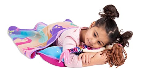 Baby Boom Funhouse Mermaid Kids Nap Mat Set – Includes Pillow and Fleece Blanket – Great for Girls Napping during Daycare or Preschool - Fits Toddlers, Pink + Purple