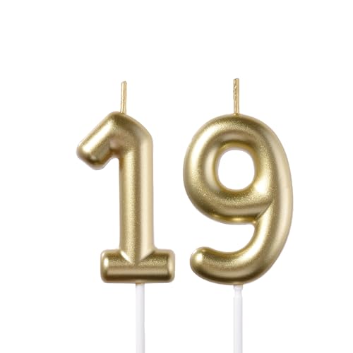 2.35 in Gold 19 Birthday Candles,19th Decorations for Boys Girls