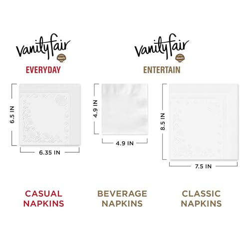 Vanity Fair 2-Ply Beverage Napkins, White, 40 Count, 4.9" x 4.9"