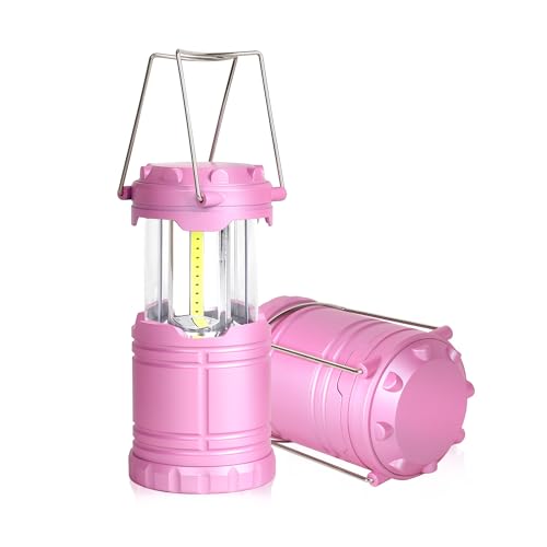 2-Pack Mini LED Camping Lanterns, Portable Camping Lights, Outdoor Tent Lights, Essential Emergency Lights for Power Outages, Hiking, Survival Kit for Hurricane, Pink