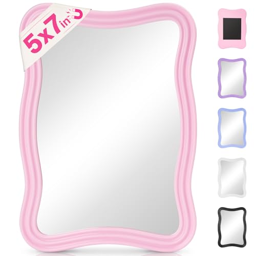MR.MATE Pink Magnetic Locker Mirror - 5x7 Small Glass for School & Office