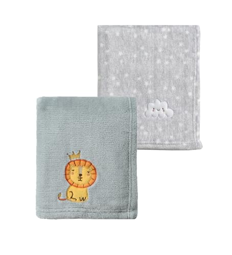 CREVENT 2-Pack 30x40 Inch Cloud and Grey Lion Baby Blankets Cozy Fluffy Swaddle Set
