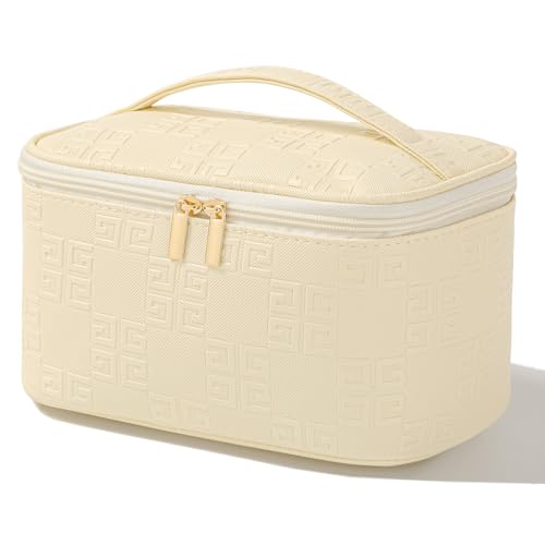 Meiyuuo Travel Makeup Bag PU Leather Waterproof Cosmetic Pouch with Brush Holder