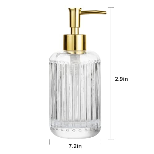 UHEY HOME Clear Glass Liquid Soap Dispenser 11.8oz Refillable Bathroom & Kitchen