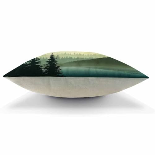 AOYEGO Mountain Forest Lake Landscape Throw Pillow Cover 18x18 Inch Cotton Linen Decor